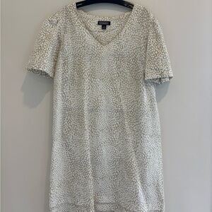 Nicole Miller Neutral Speckled V-Neck Shift Linen Blend Dress